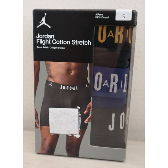 Jordan JM0622-K5X Men Sz S Blk/Gold/Blue Flight Cotton Stretch Boxer Briefs 3-Pk - Picture 2 of 9